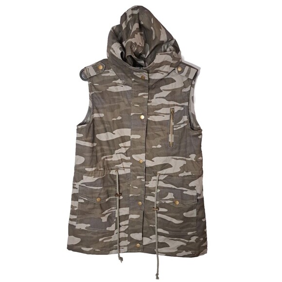 Zenana Outfitters Utility Vest Camo Hooded Sleeveless Jacket Women's Medium - Picture 9 of 9